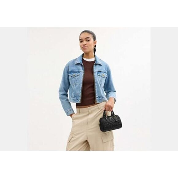 Coach Mini Rowan Crossbody Bag In Signature Leather IN Black - Picture 9 of 13